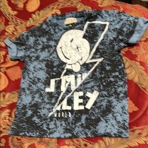 Blue and Black Short Sleeve Tee with Cartoon Graphic